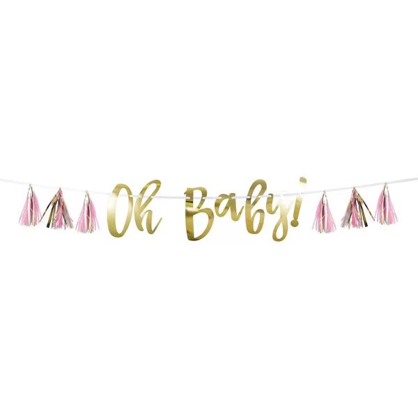 Pink and Gold Oh Baby Tassel Banner, 60